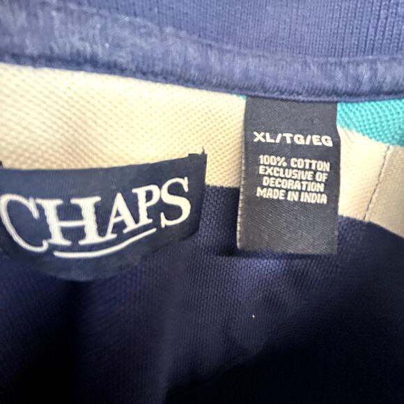CHAPS XL men's POLO shirt Blue stripe Made in India Short sleeve 100% cotton - Picture 7 of 8